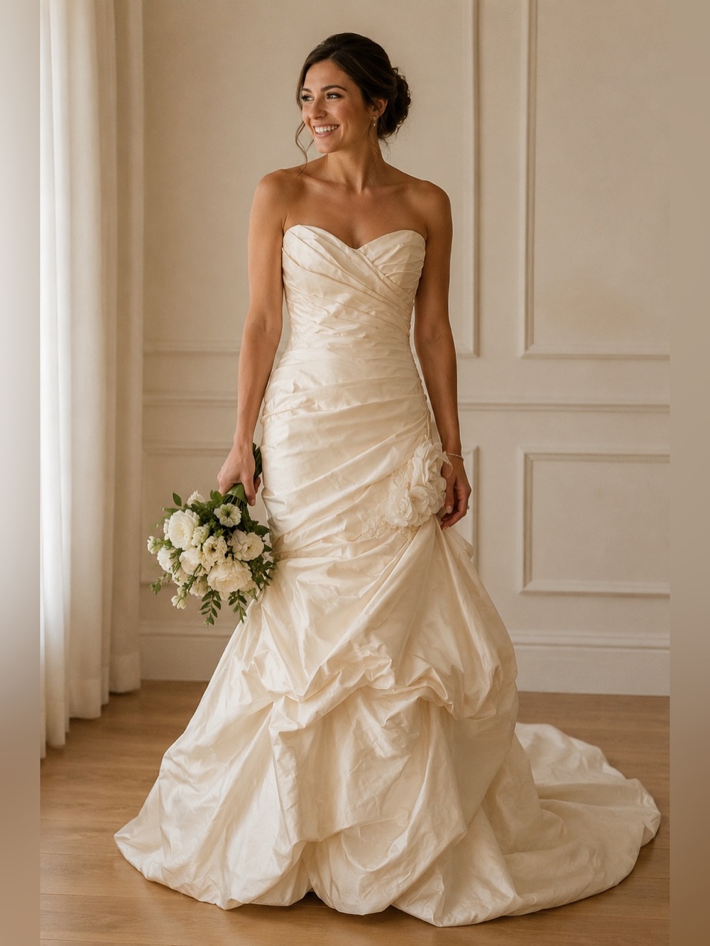Paloma Blanca Ivory Silk Strapless Ruched Mermaid Wedding Gown NEW MSRP$2585